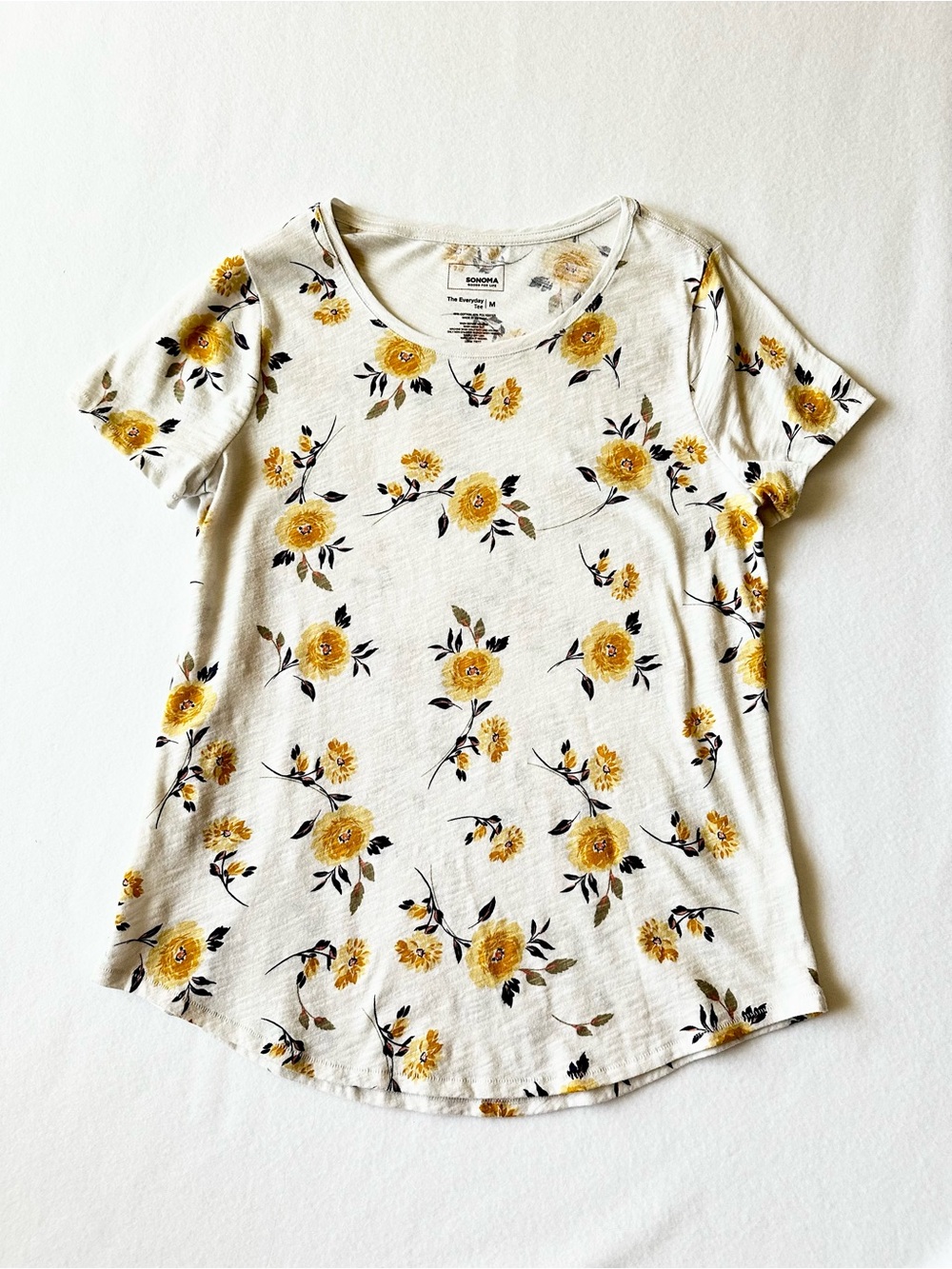 Sonoma Women Floral T Shirt Medium Short Sleeve Casual Cotton Blend Tee